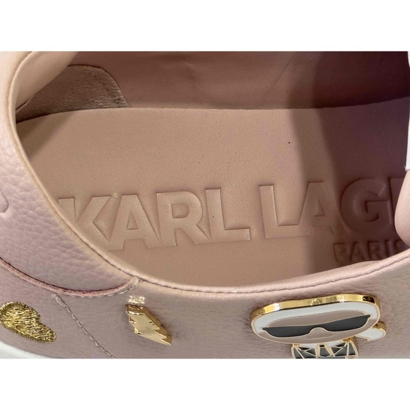 Karl Lagerfeld Pink Heart Embellished Graphic White Lace Sole Casual Sneakers8.5 - Picture 6 of 7